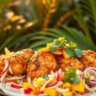 Coconut Curry Jerk Chicken with Mango Slaw