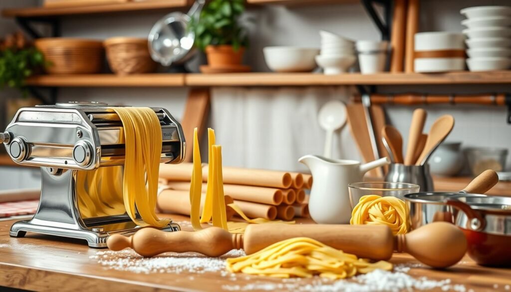 Image of a kitchen with various pasta making tools