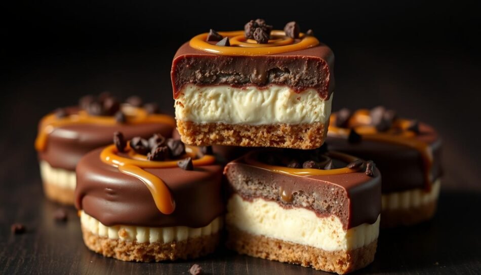 no bake chocolate caramel cheesecake bites